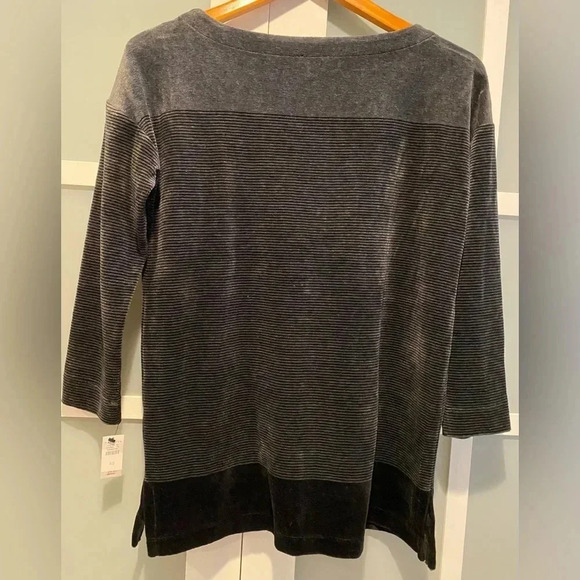 Talbots Luxe Velour Charcoal & Black Color-block Soft Top Women’s X-Small NWT - Picture 6 of 9